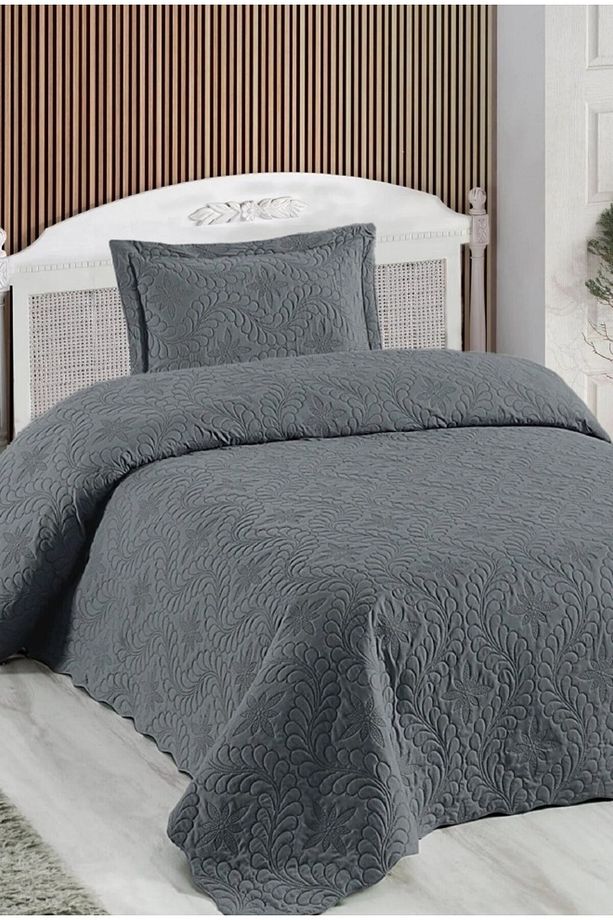 Tek Kişilik Microfiber Kapitone Yatak Örtüsü (ANTRASİT) - 1