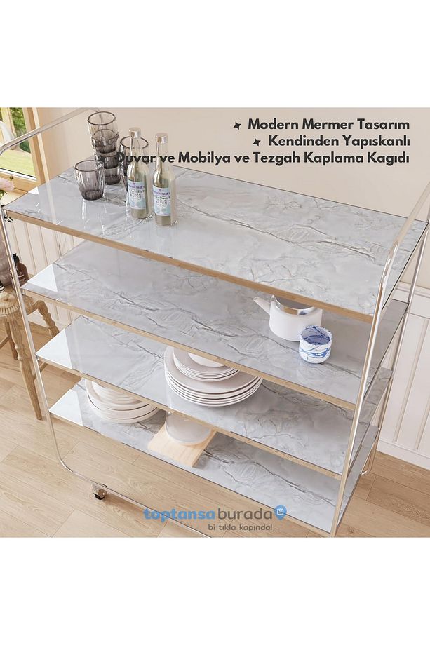 Kendinden Yapışkanlı Mermer Desen Folyo Mutfak Dolap Masa Kaplama Duvarkağıdı - 6