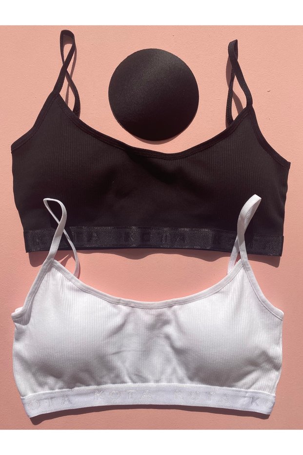 2-Piece Black and White Corded Cotton Half Tank with Pads (M=70-75,L=80-85,XL=90-95,2XL=100-105)