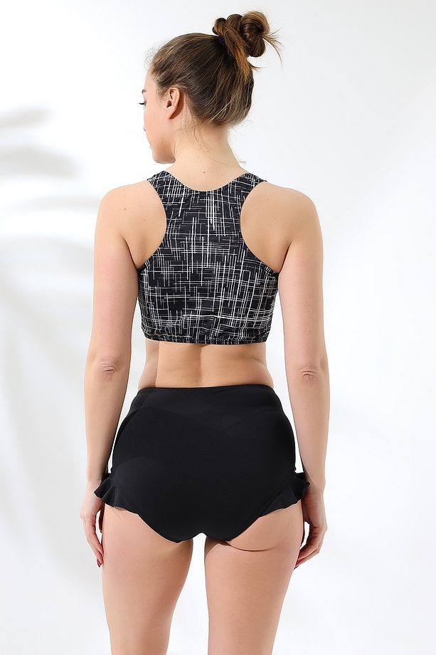 Yüksek Bel Badi Bikini Takımı Fırfırlı Alt Kısmı Astarlı - 5