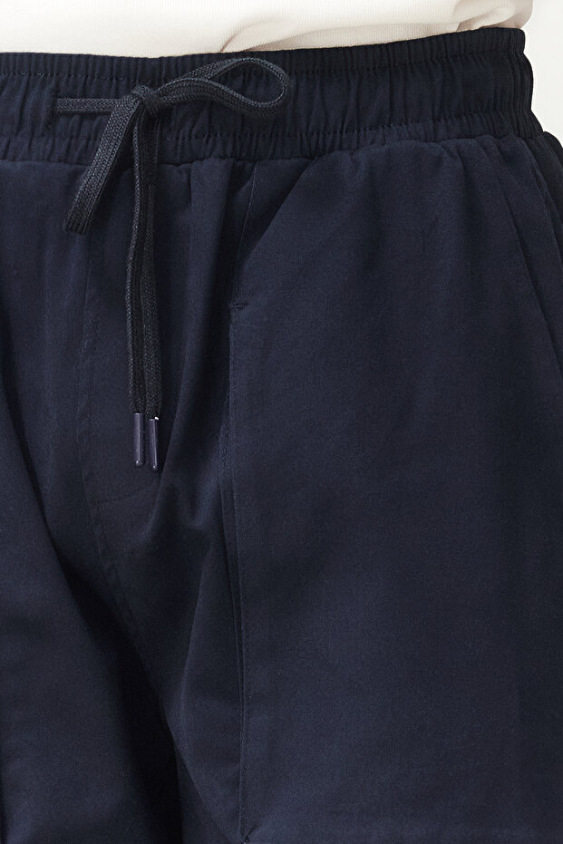 Lacivert Standart Fit Lastikli Beli Bağlamalı Baggy Pantolon TMNSS24PL00014 - 5