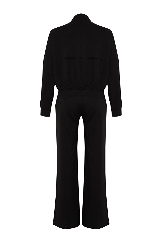 Siyah Nervürlü Fermuarlı Dik Yaka Örme Sweatshirt/Pantolon Alt-Üst Takım TWOSS24AU00119 - 8