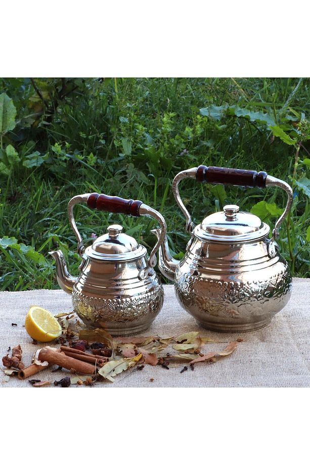 Nikelli Üstten Tutmalı Baskı Bakır Çaydanlık 2,8 Lt - 1