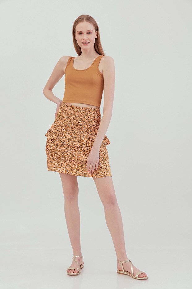 Elastic Frilly Patterned Skirt - 4