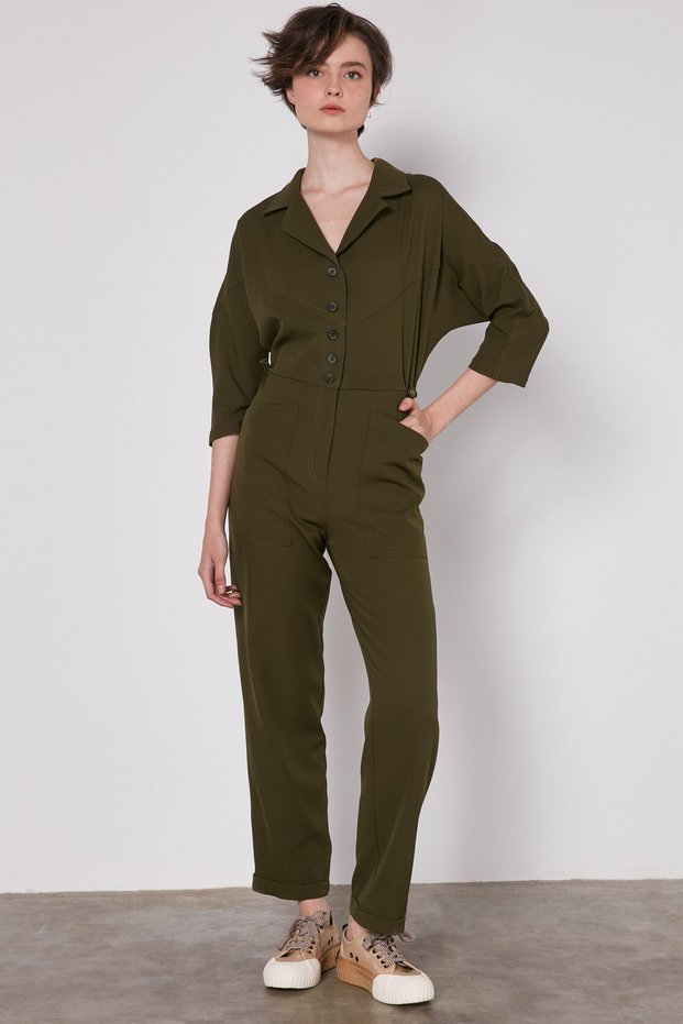 Buttoned Front, Gathered at Waist Jumpsuit