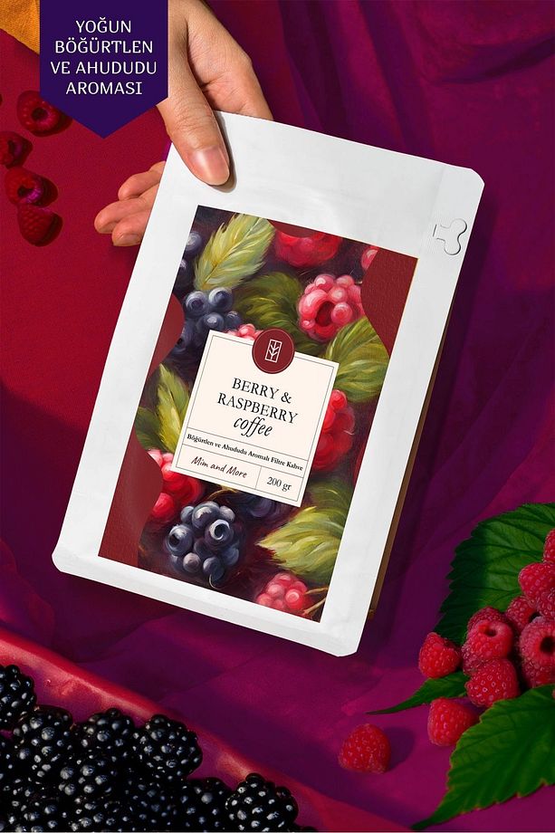 Berry & Raspberry Coffee - Böğürtlen Ve Ahududu Aromalı Kahve Çekirdek Kahve, 200 gr - 1