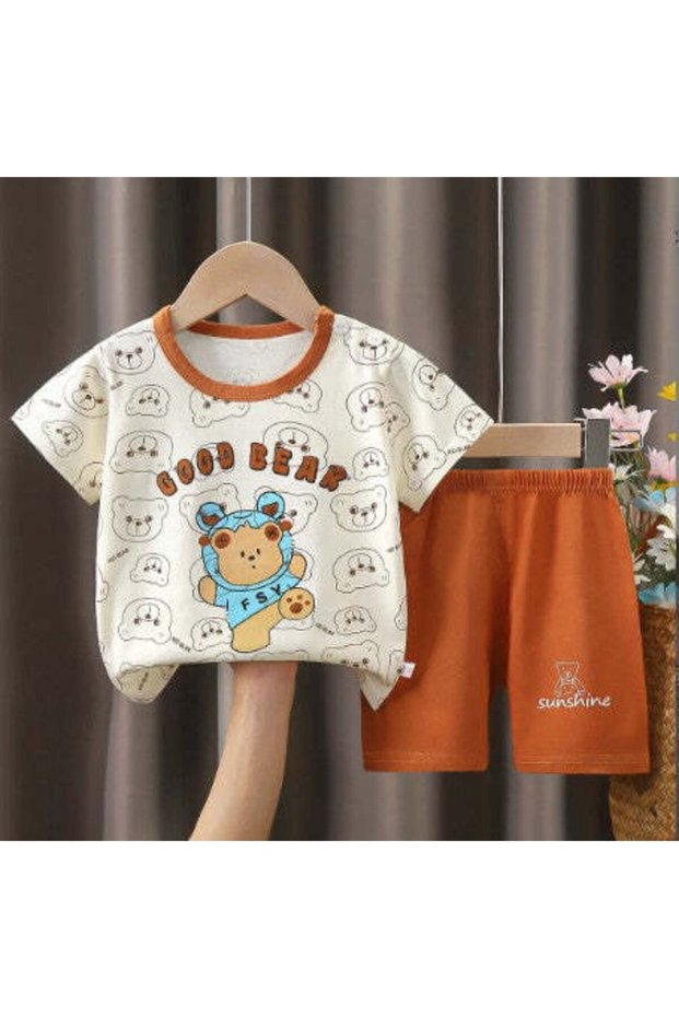 Girls and Boys 100% Cotton T-Shirt, Shorts 2-Piece Set Summer Outfit (2 Years / Good Bear)