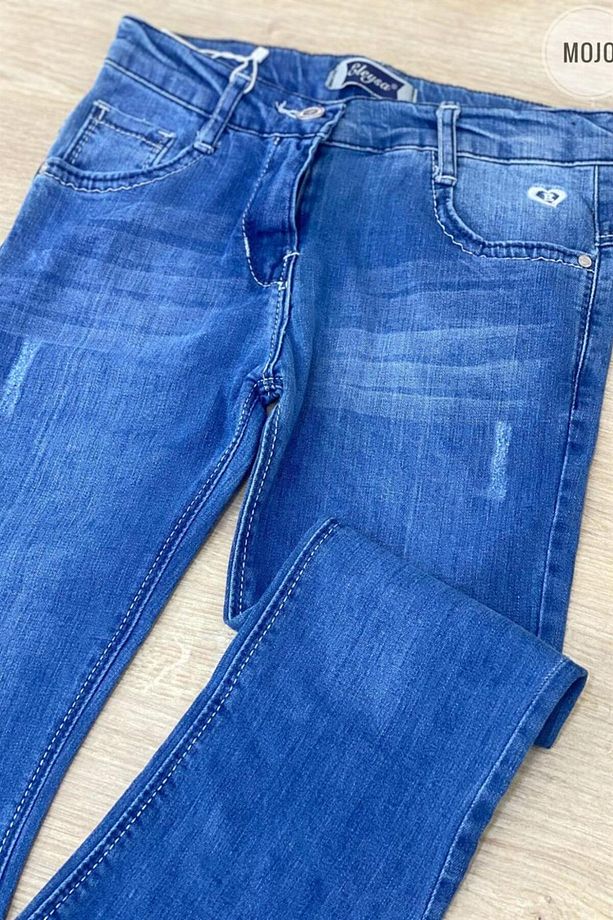 Mojo Garson Kız Likralı Yıpratma Ispanyol Paça Kot Pantolon 6432 Mavi - 3