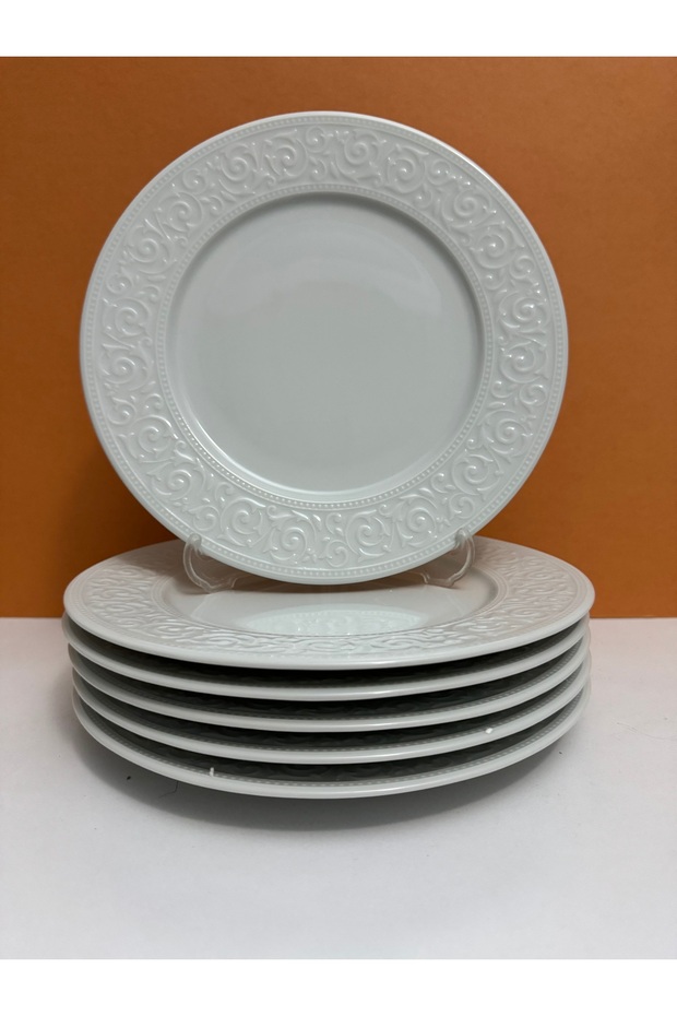 25 cm White Serving Plate with Flower Pattern on the Edges Set of 6