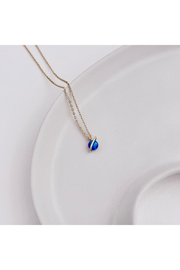 Mavi Opal Çelik Kolye - 1