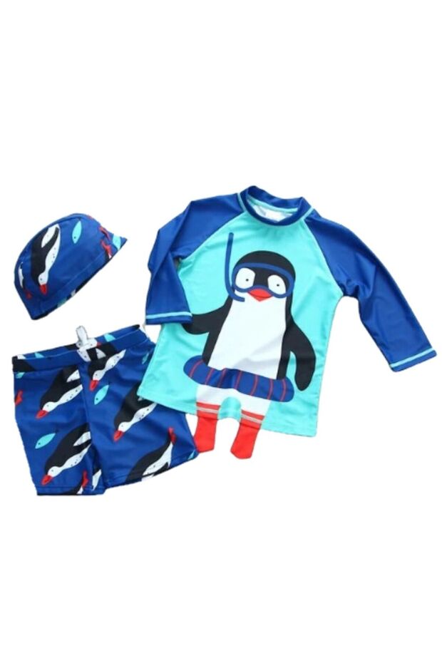 Upf50+ Sun Protection Long Sleeve Snorkeling Penguin Swimsuit Set of 3