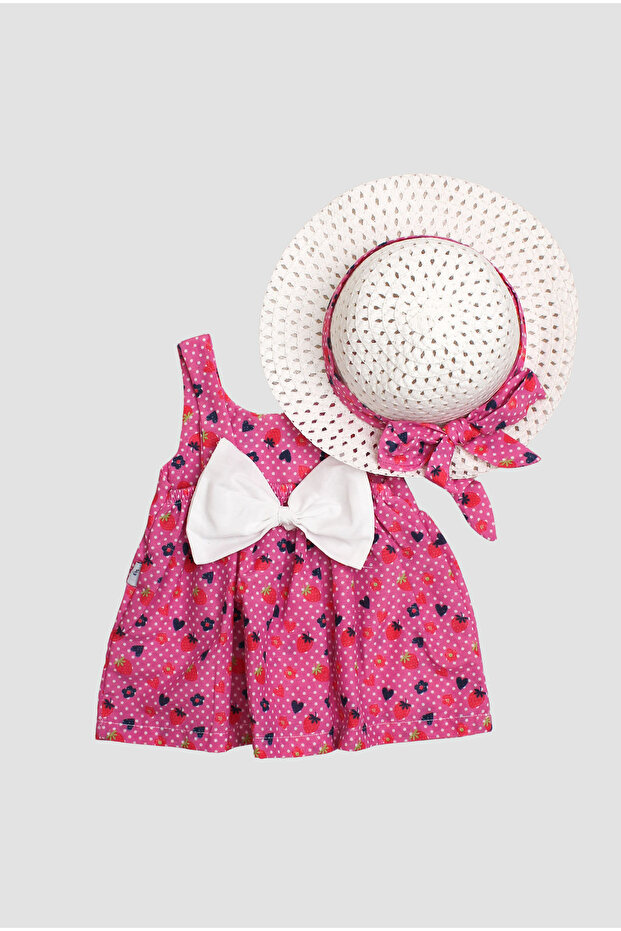 Patterned Bow Hat Baby Girl Dress