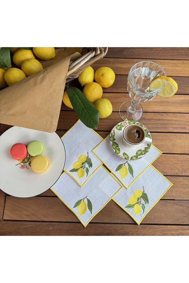 Limon İşlemeli 4'lü Kokteyl Peçete - 1