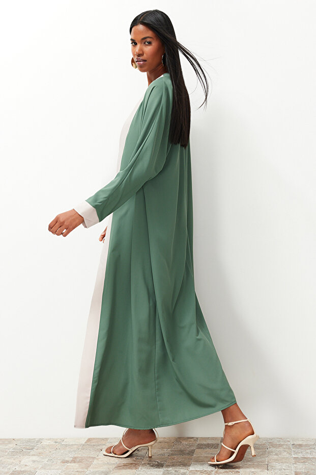 Grünes einteiliges gewebtes Kleid - lang, kein Kleid, blockierte Kappe, Ferace, Abaya TCTSS24KF00009 - 2
