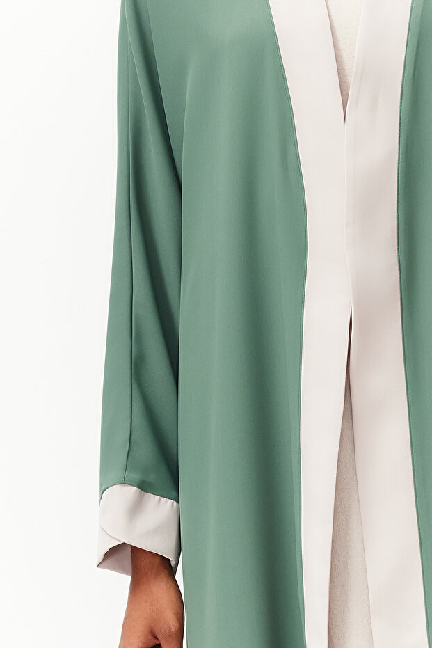 Grünes einteiliges gewebtes Kleid - lang, kein Kleid, blockierte Kappe, Ferace, Abaya TCTSS24KF00009 - 3