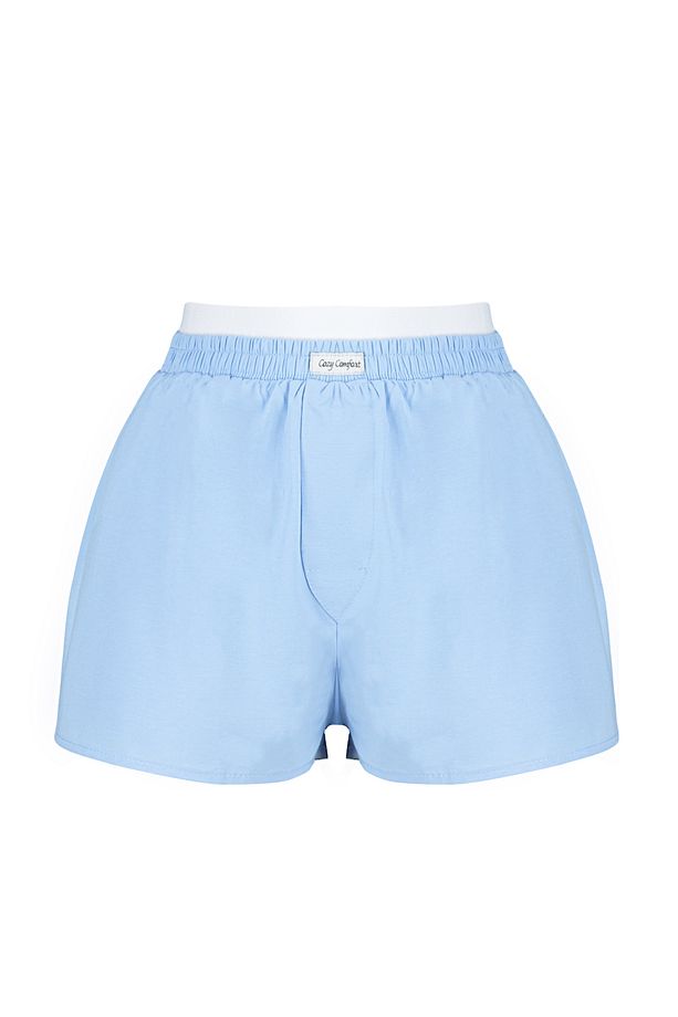 Mavi Lastik ve Etiket Detaylı Viskon Şort Dokuma Pijama Altı THMSS24PJ00021 - 7