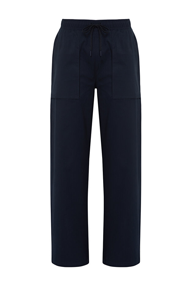 Lacivert Standart Fit Lastikli Beli Bağlamalı Baggy Pantolon TMNSS24PL00014 - 7
