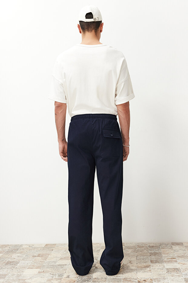 Lacivert Standart Fit Lastikli Beli Bağlamalı Baggy Pantolon TMNSS24PL00014 - 6