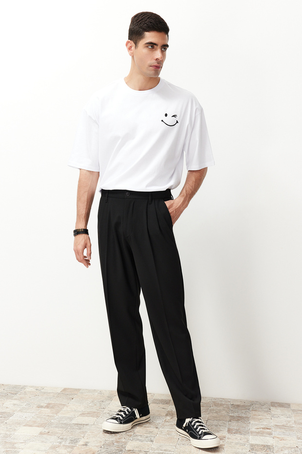 Siyah Pileli Klasik Baggy Fit Kumaş Pantolon TMNSS24PL00024 - 6