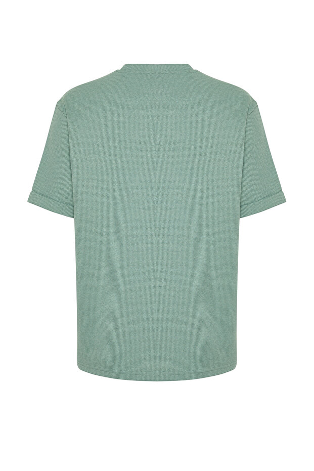 Basic Mint Relaxed/Rahat Kesim Dokulu Waffle Cepli Etiketli Kısa Kol T-Shirt TMNSS23TS00077 - 8
