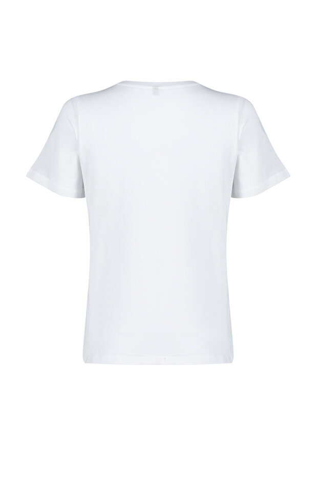 Beyaz %100 Kalın Pamuklu Varak Yıldız Baskılı Regular Kalıp Örme T-Shirt TWOSS20TS0757 - 7