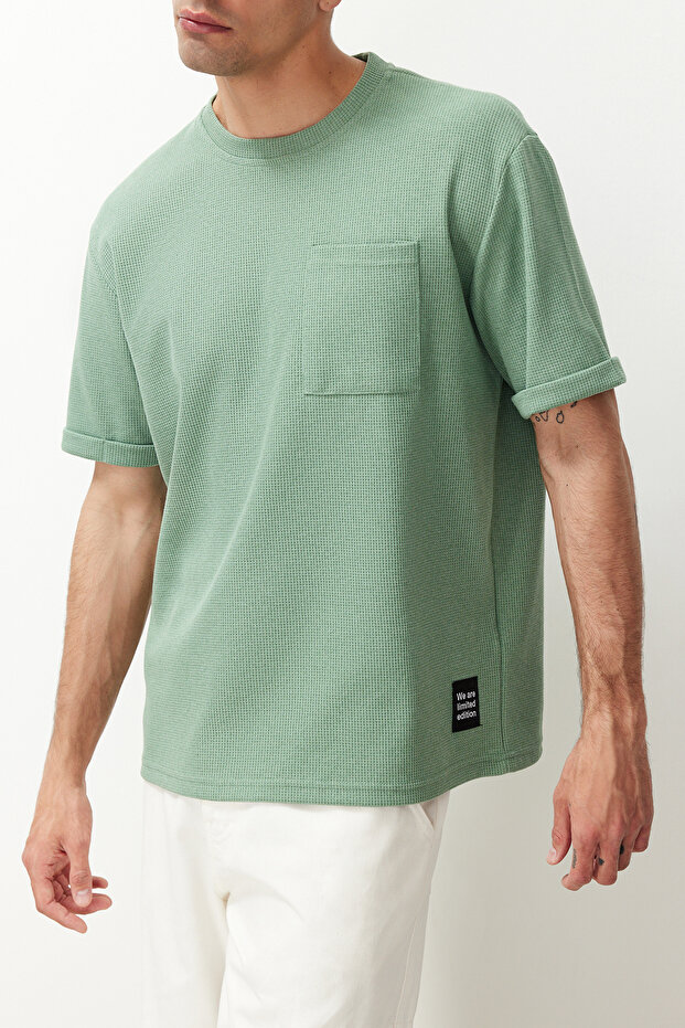 Basic Mint Relaxed/Rahat Kesim Dokulu Waffle Cepli Etiketli Kısa Kol T-Shirt TMNSS23TS00077 - 6