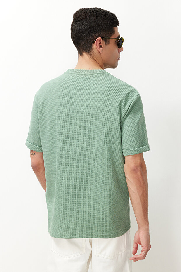 Basic Mint Relaxed/Rahat Kesim Dokulu Waffle Cepli Etiketli Kısa Kol T-Shirt TMNSS23TS00077 - 2