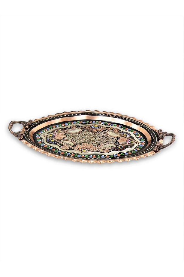 Gül Çiçek Oval Bakır Tepsi 35 Cm - 1
