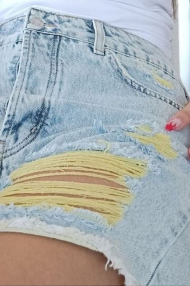 ASTARLI YÜKSEK BEL YIRTIK JEAN KOT ŞORT - 8