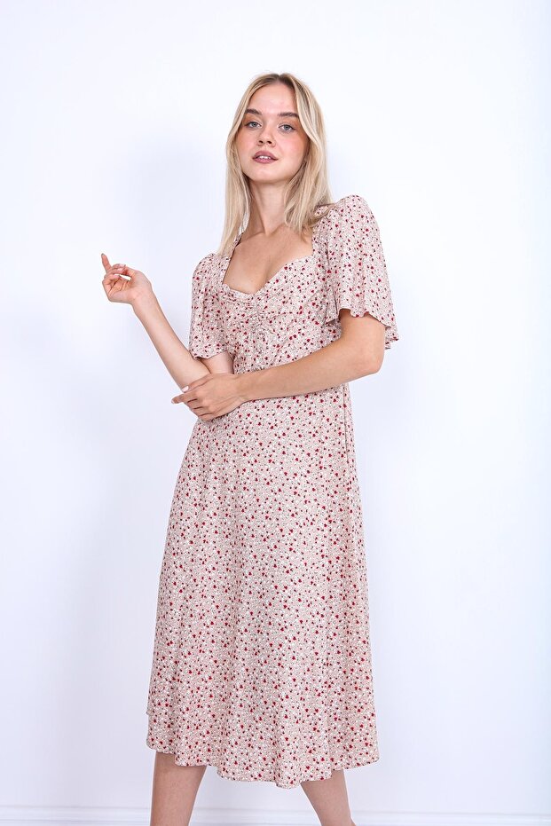 Zapnuté přední květinové vzorované šaty - 4