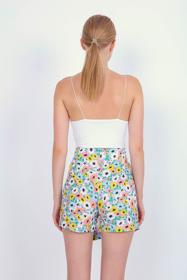 Buttoned Front Floral Patterned Short Skirt - 5