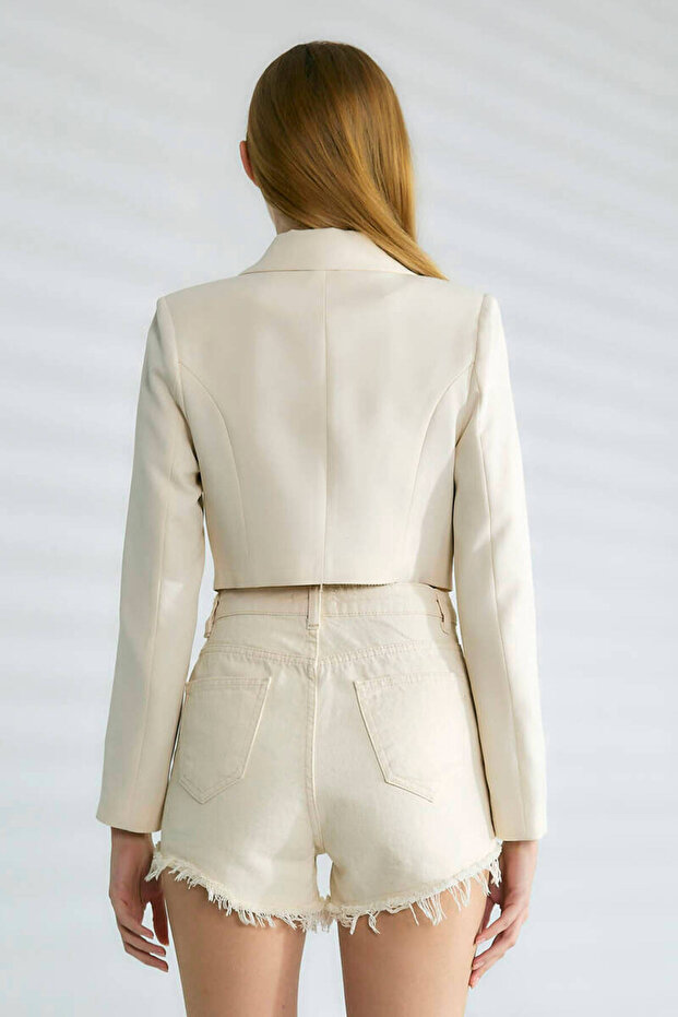 Kynes Yıldız Taş İşlemeli Crop Ceket - 4