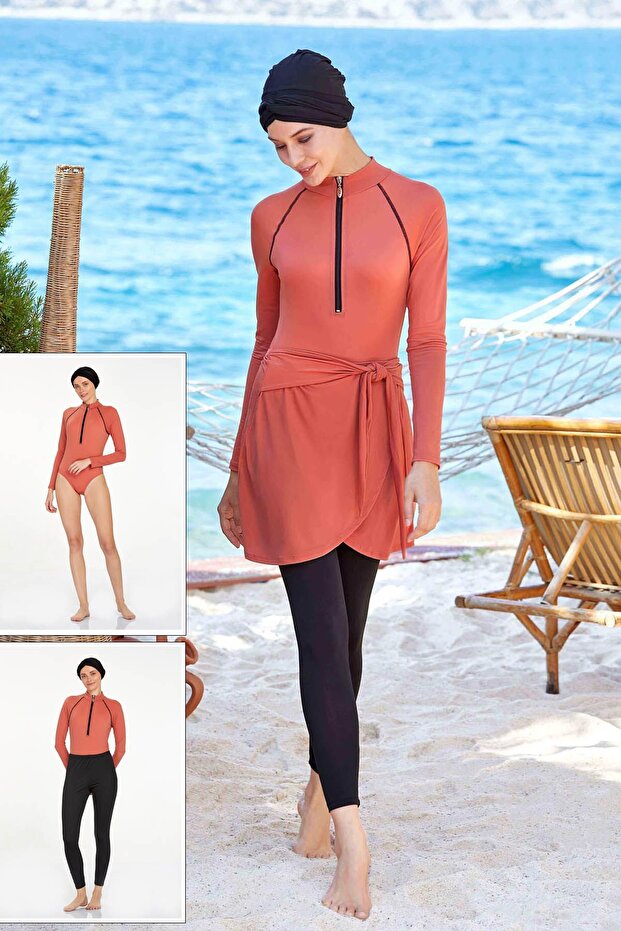 3 Different Shapes Wearable Lycra Full Covered Hijab Swimsuit Robb 4460 Cinnamon