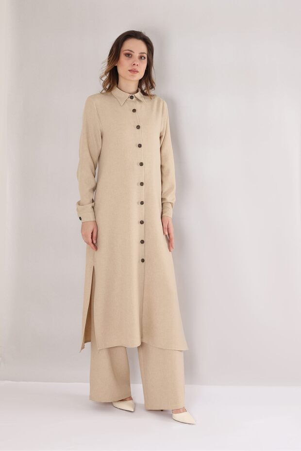 Long Linen Tunic - Beige