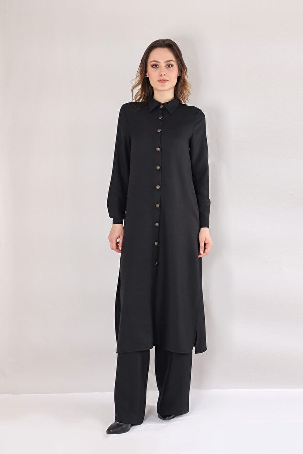 Long Linen Tunic - Black