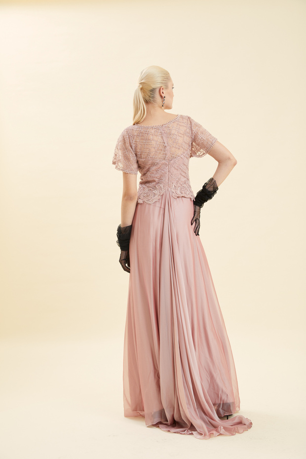 V Yaka İşlemeli Abiye Elbise - 3