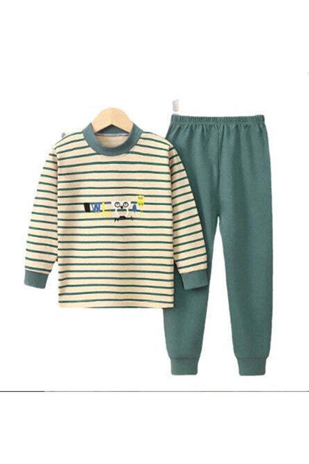100% Cotton Long sleeve 2-Piece Pajama Set for Girls and Boys , Transitional (4 Years / Green)
