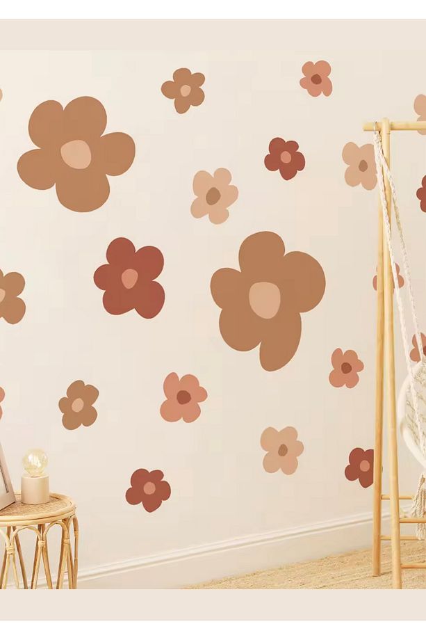 Bohem Asimetrik Çiçekler Minimal Çocuk Odası Dekoratif Duvar Sticker Seti - 2