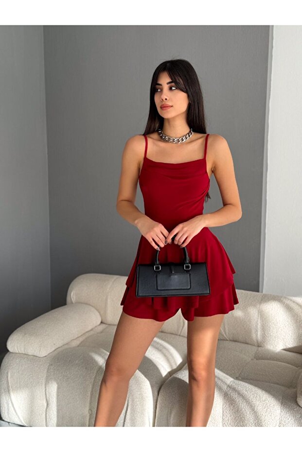 Kadın Sandy Şortlu Ayar Askılı Elbise - 6