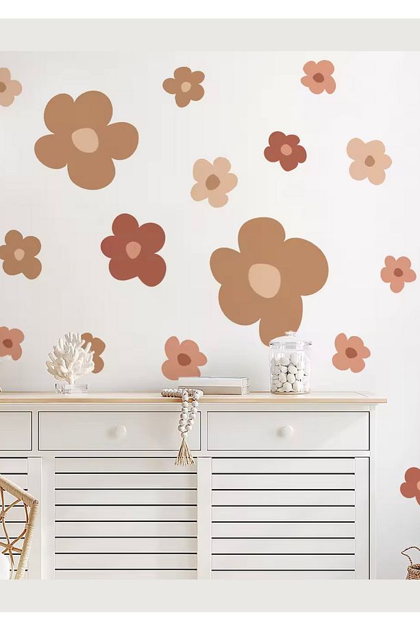 Bohem Asimetrik Çiçekler Minimal Çocuk Odası Dekoratif Duvar Sticker Seti - 1