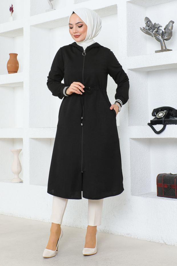 Women's Hooded Sleeve Ribban Teseture Cap