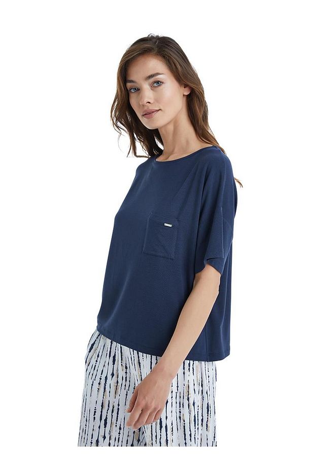 Kadın Kısa Kol Lacivert Lenzing Micro Modal Pijama Takımı C2T7N3O15 - 6