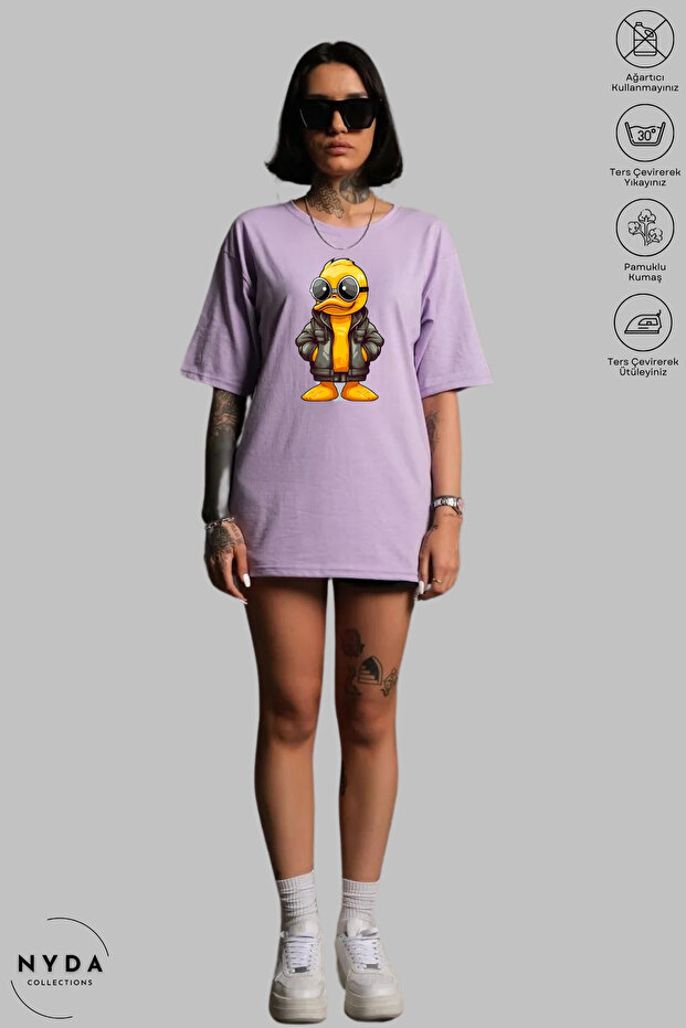Unisex Crew Neck Duck Printed Cotton Oversize Short Sleeve T-Shirt