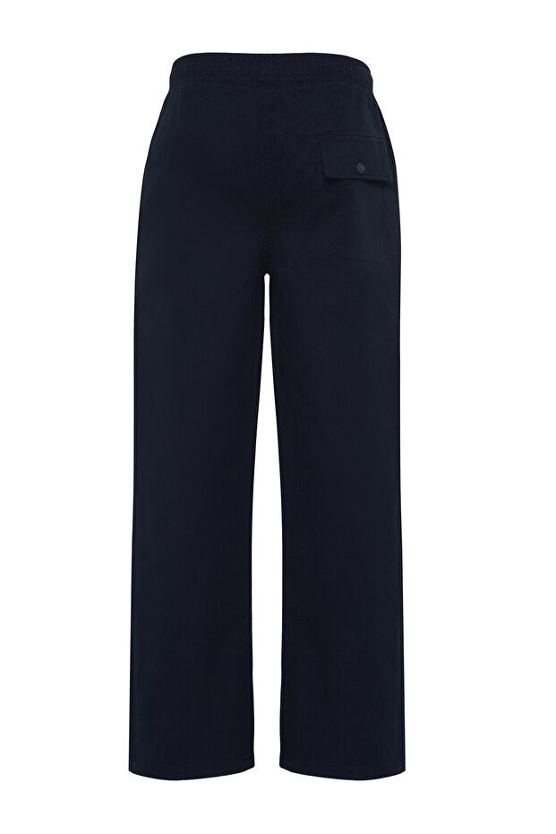 Lacivert Standart Fit Lastikli Beli Bağlamalı Baggy Pantolon TMNSS24PL00014 - 8