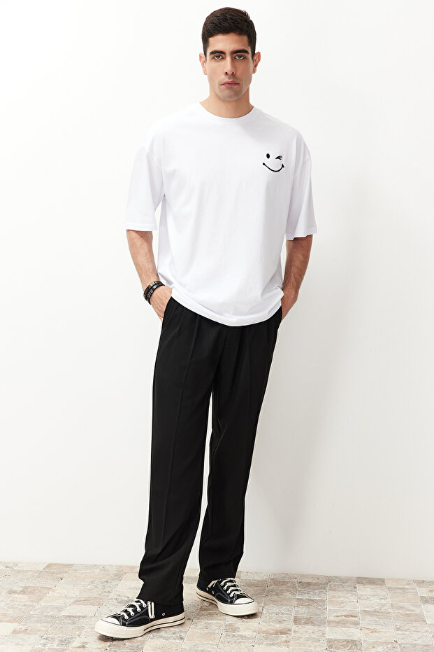 Siyah Pileli Klasik Baggy Fit Kumaş Pantolon TMNSS24PL00024 - 5
