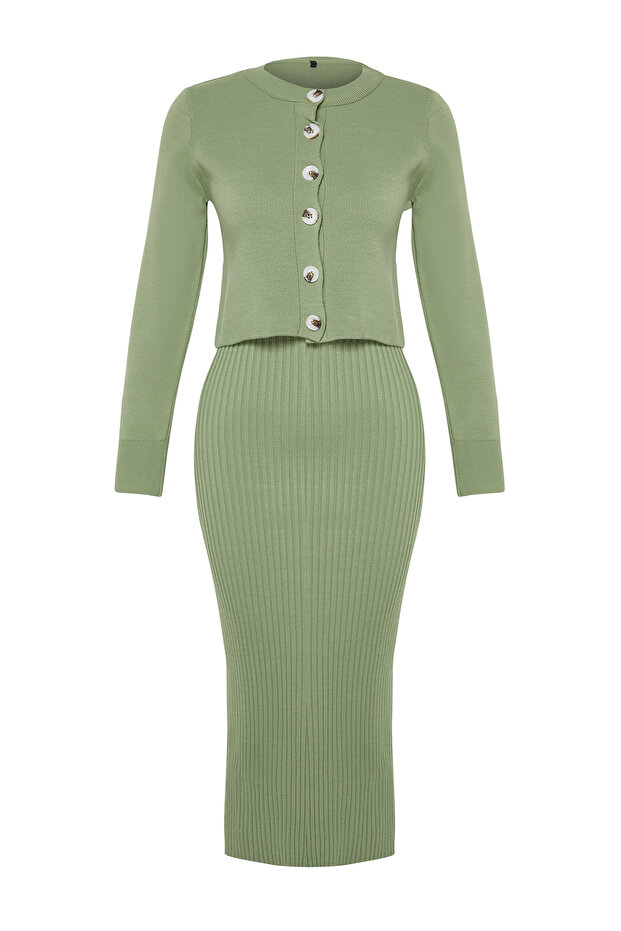 Mint 2'li Midi Triko Basic Hırkalı Elbise TWOSS23EL00738 - 8