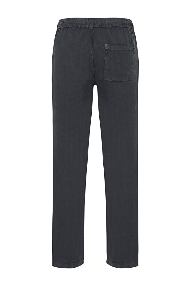 Premium Gri %100 Keten Straight Fit Lastikli Beli Bağlamalı Pantolon TMNSS24PL00018 - 8
