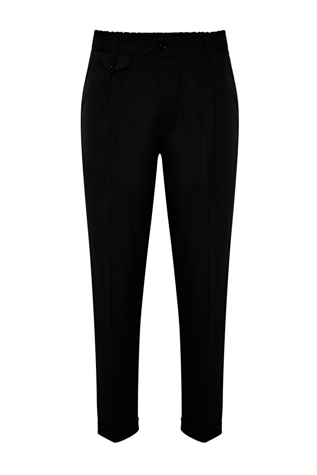 Siyah İtalyan Kesim Pileli Klasik Duble Paça Kumaş Pantolon TMNSS24PL00022 - 8