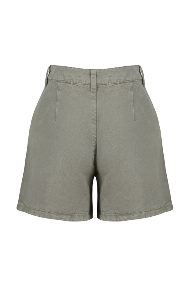 Haki %100 Tencel™ Pileli Denim Şort TWOSS24SR00077 - 8