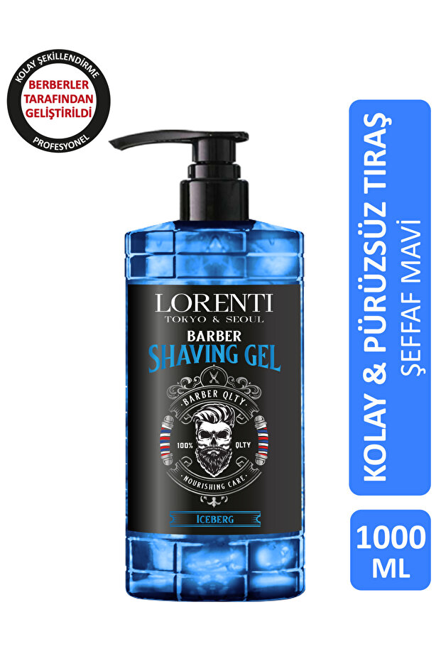 LORENTİ Iceberg Şeffaf Mavi Fresh Sakal Jeli Kolay ve Pürüzsüz Tıraş Sağlar 1000 ml